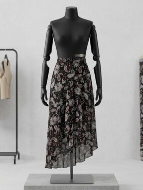 Kathie Lee Collection Black Paisley High-Low Midi Skirt